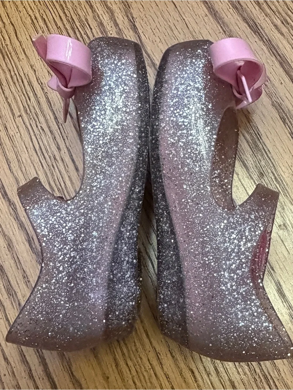 Mini Melissa Pink Glitter Bow Mary Jane Shoes